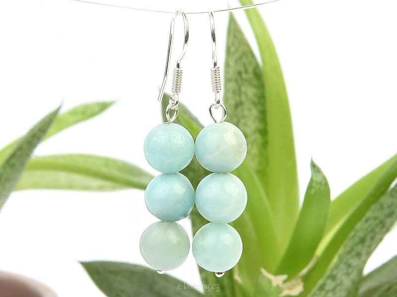 Earrings made of green calcite balls (0.8 cm) with silver hooks