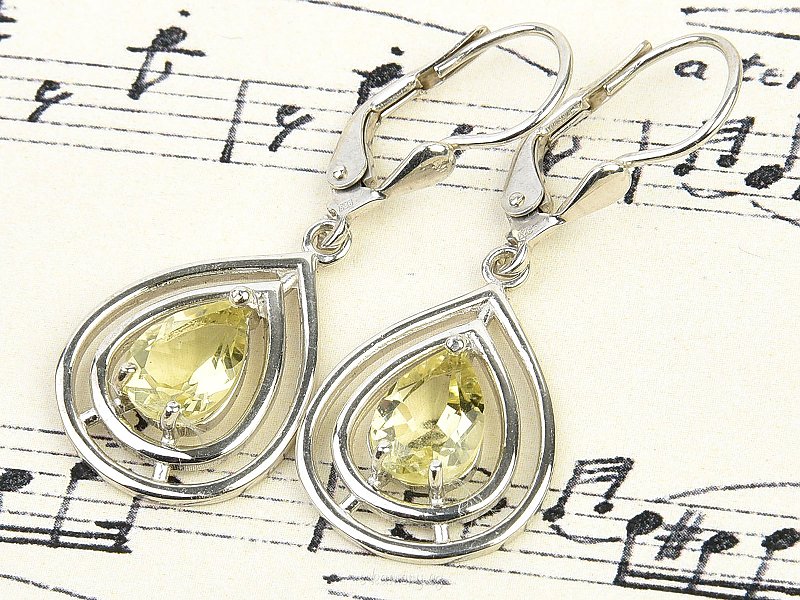 Women's decorated earrings with lemon quartz stone Ag 925/1000 + Rh