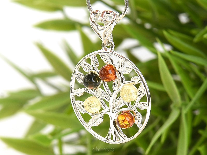 Amber round silver pendant with amber Ag 925/1000