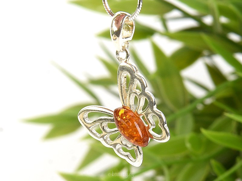 Amber silver pendant in the shape of a butterfly Ag 925/1000