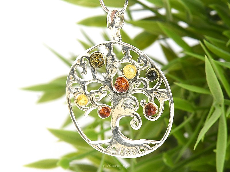 Tree of life silver pendant with amber Ag 925/1000