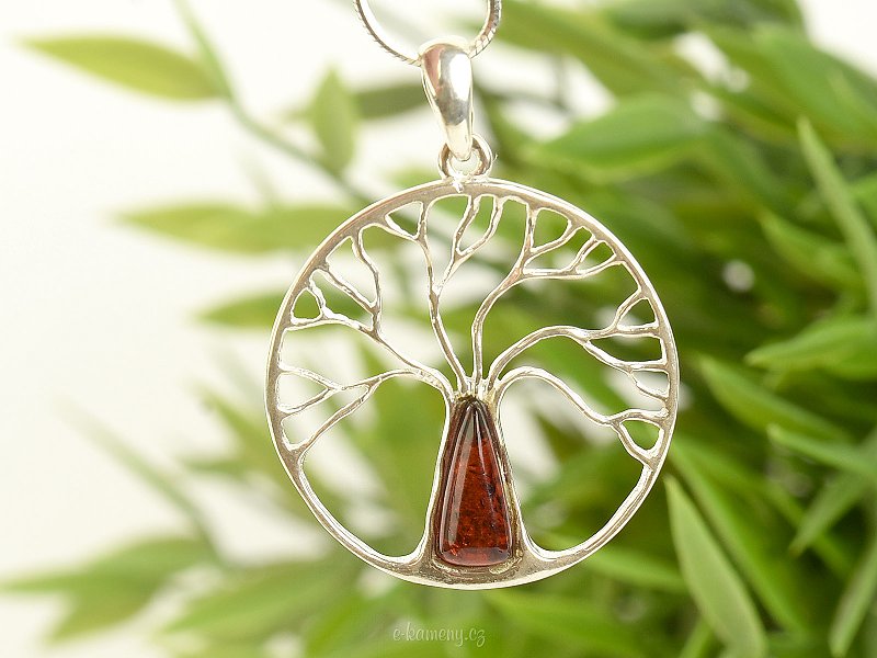 Pendant tree of life with dark amber Ag 925/1000