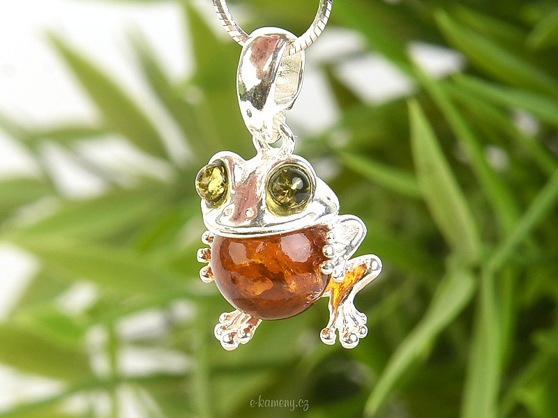 Pendant frog prince with amber Ag 925/1000
