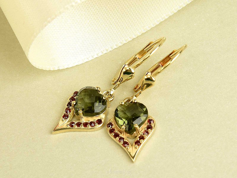 Gold earrings with flints and garnets 3.85g Au 585/1000 14 carats
