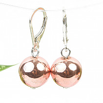 Pink hematite ball earrings (1.2 cm) with silver hooks