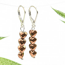 Earrings copper hematite heart cut silver hooks