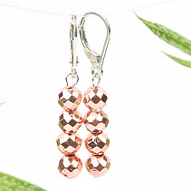 Hematite pink earrings beads cut (0.6cm) silver hooks