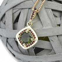 Women's gold pendant with moldavite and grenades Au 585/1000 3.04g