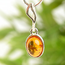 Amber oval silver pendant Ag 925/1000