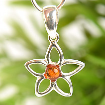 Amber pendant in the shape of a flower with amber Ag 925/1000