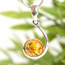 Silver pendant with amber in the shape of a ball Ag 925/1000