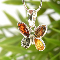 Amber in several shades pendant in the shape of a butterfly Ag 925/1000
