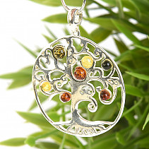 Tree of life silver pendant with amber Ag 925/1000