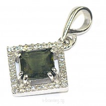 Moldavite pendant with diamond cut cubic zirconia Ag 925/1000