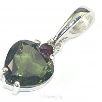 Moldavite pendant with heart cut garnet Ag 925/1000