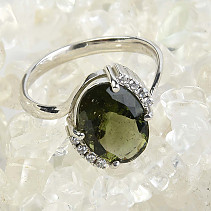 Ring of moldavite with zircons Ag 925/1000 + Rh 13 x 9mm