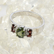 Ring with garnets and moldavite Ag 925/1000 + Rh