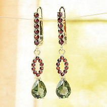 Earrings moldavite and gold garnets Au 585/1000 4.97g