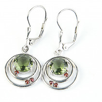 Silver earrings with moldavite and garnet rings Ag 925/1000 + RH