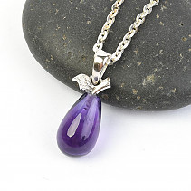 Amethyst Pendant Smooth Drop With Chip Ag Handle