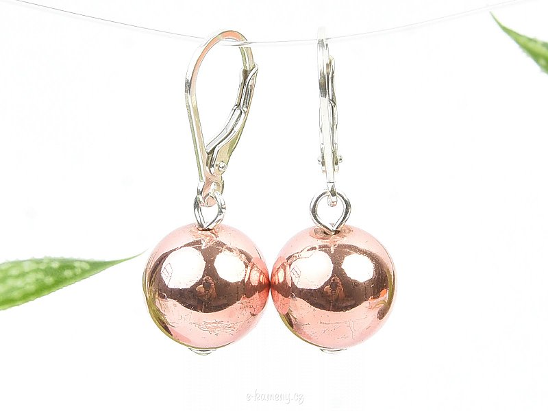 Pink hematite ball earrings (1.2 cm) with silver hooks