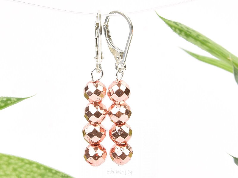 Hematite pink earrings beads cut (0.6cm) silver hooks
