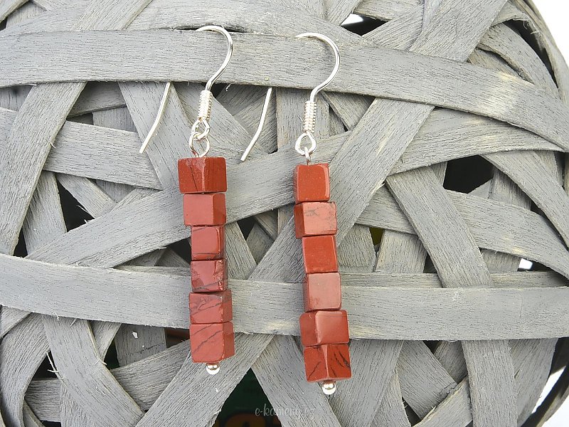 Red jasper dice earrings (0.56cm) silver hooks