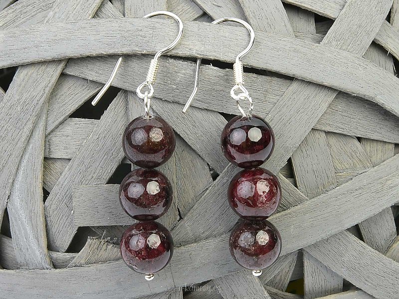 Garnet earrings almadin beads (0.8cm) silver hooks