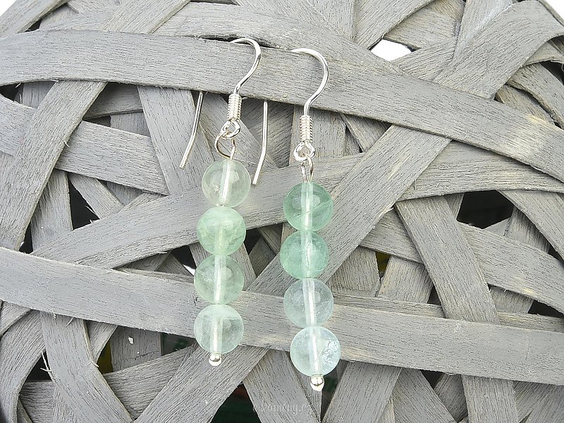 Earrings fluorite green beads (0.6cm) silver hooks