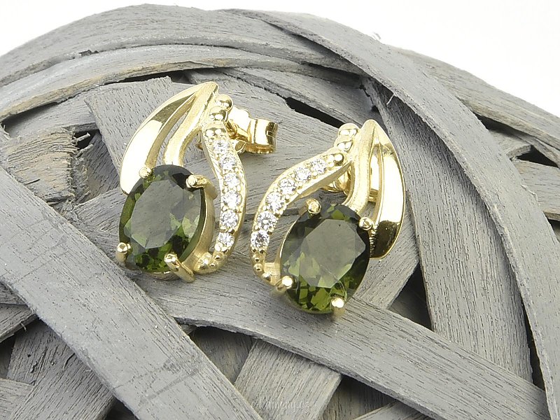 Delicate gold earrings with flakes and zircons Au 585/1000 3.32g 14K