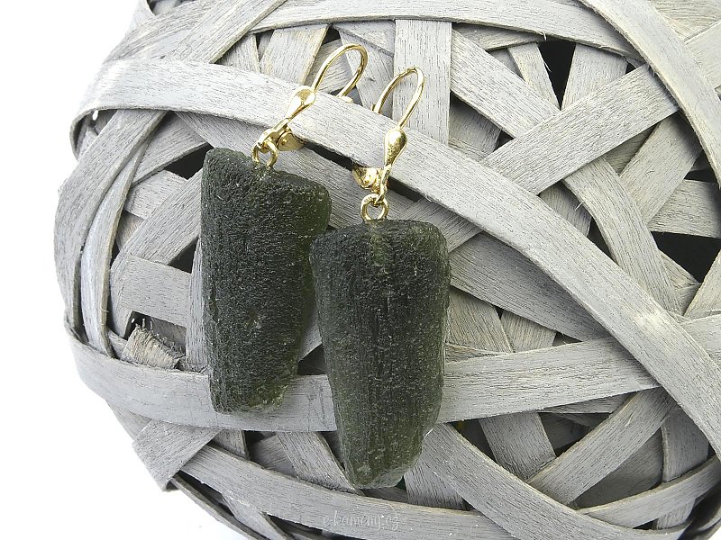 Raw moldavite earrings Au 585/1000 51mm