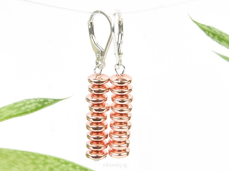 Hematite pink earrings lenses silver hooks