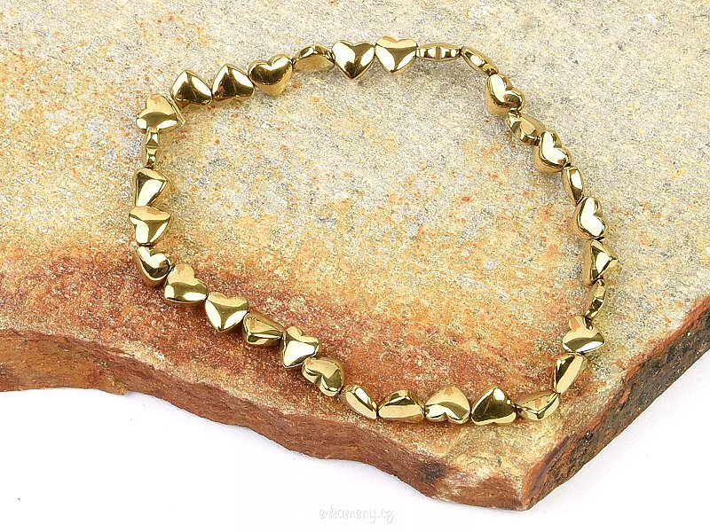 Hematite bracelet with gold hearts