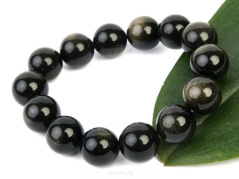 Obsidian silver bead bracelet (1.4cm)