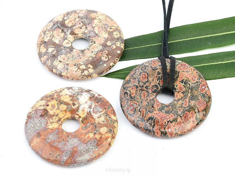 Donut na kůži - jaspis leopard (cca 4cm)