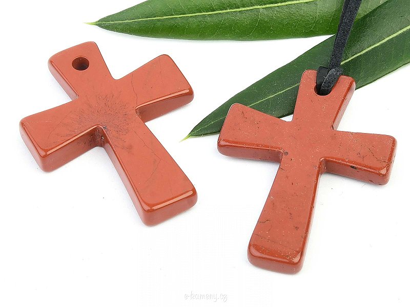 Leather pendant - red jasper cross (approx. 4cm)