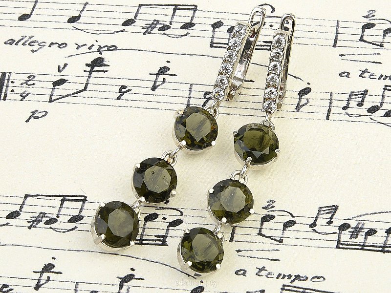 Long earrings with round holes and zircons Ag 925/1000 + Rh