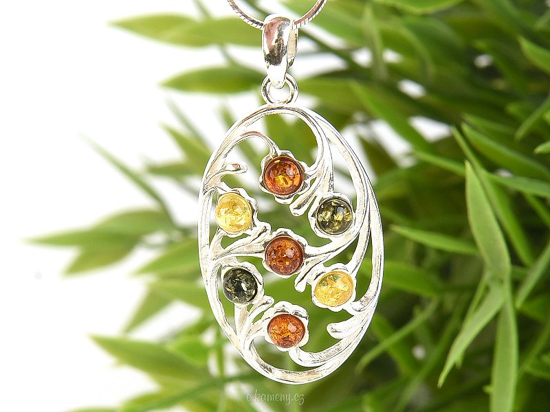 Amber in multiple colors in the shape of balls in silver pendant Ag 925/1000