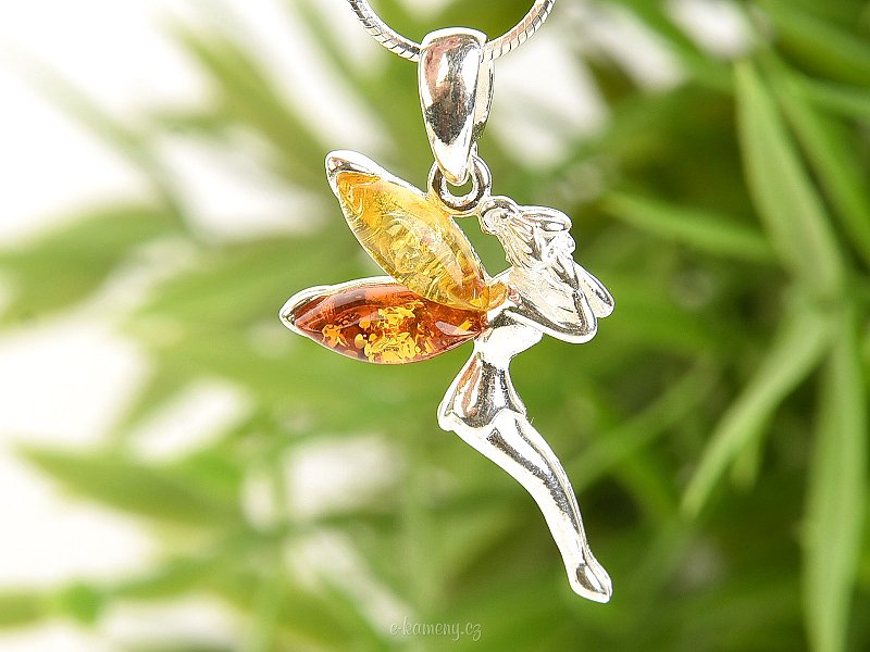 Fairy silver pendant with amber of two colors Ag 925/1000