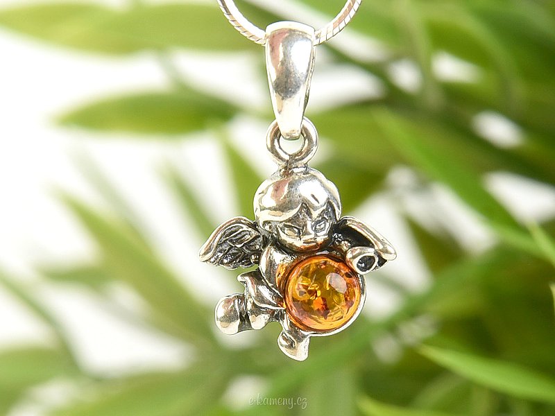 Angel pendant silver with amber Ag 925/1000