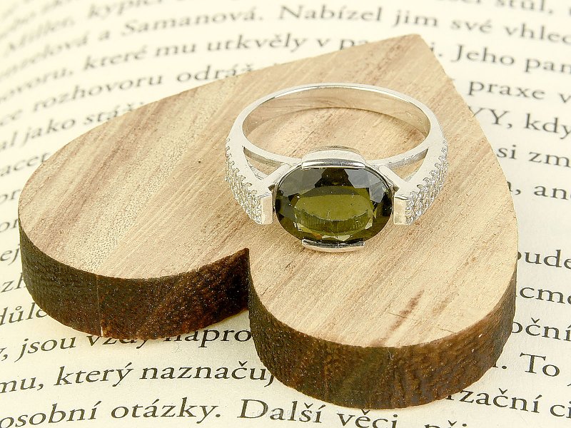 Women's silver ring with vltavine and zircons Ag 925/1000 + Rh