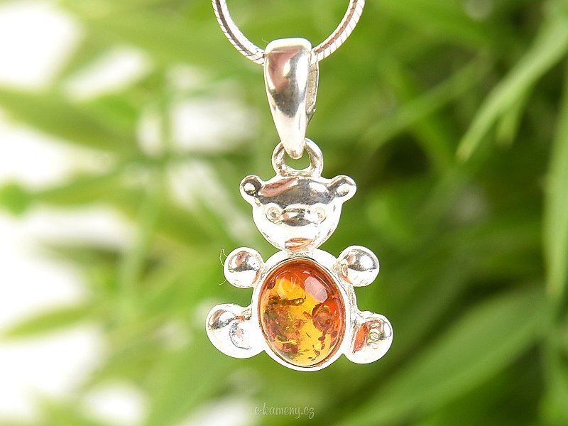 Silver pendant in the shape of a teddy bear with amber Ag 925/1000