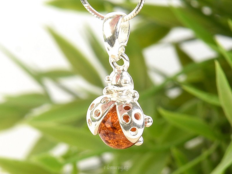 Seven-pointed ladybug pendant with amber Ag 925/1000