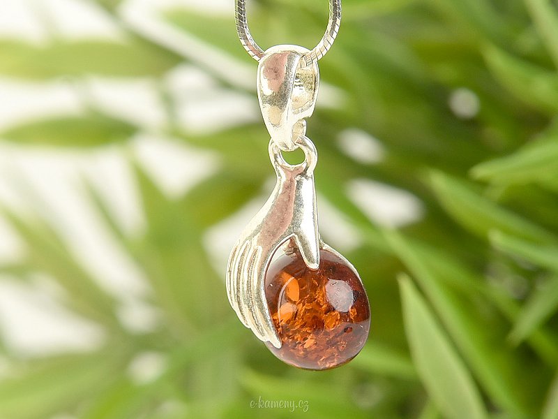 Amber in the shape of a ball pendant Ag 925/1000