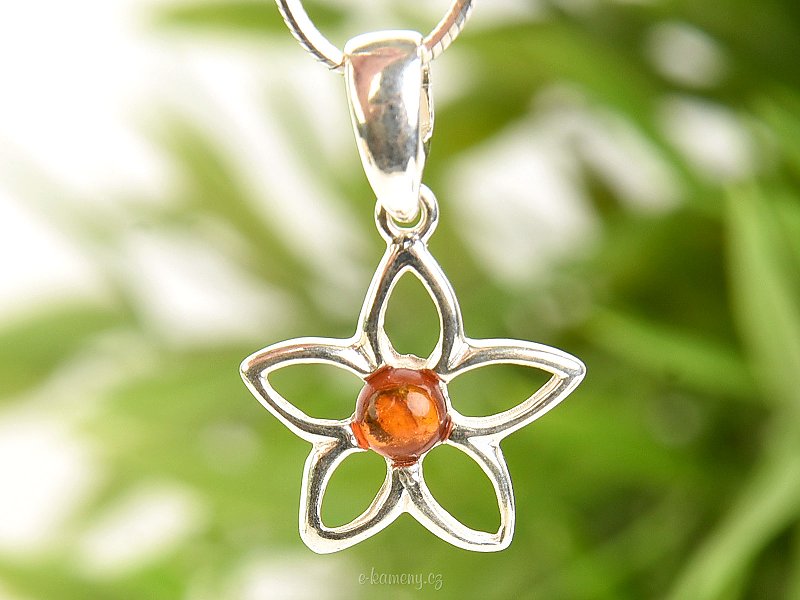 Amber pendant in the shape of a flower with amber Ag 925/1000