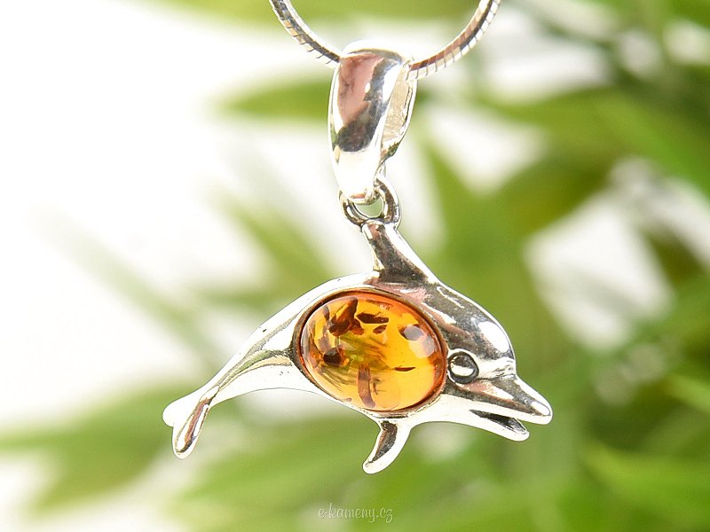 Amber silver pendant in the shape of a dolphin Ag 925/1000