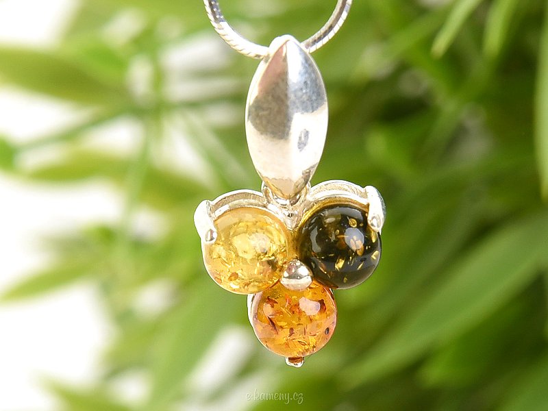 Silver pendant with amber of three colors Ag 925/1000