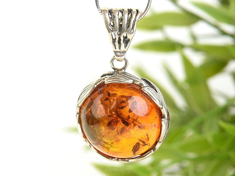 Original silver pendant with amber Ag 925/1000