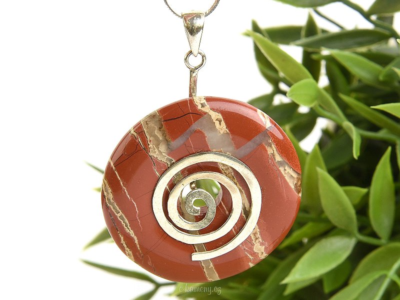 Round jasper pendant with spiral Ag 925/1000