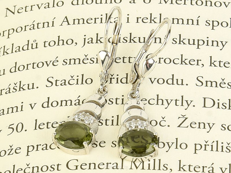 Cut vltavine with zircons earrings Ag 925/1000 + Rh